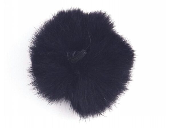 Black Lapin Fur Pom Pom With Elastic Button Loop